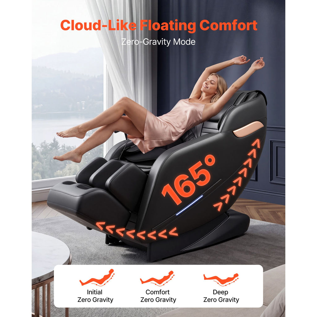 Massage Chair, 3D Zero-Gravity Full Body Massage Chair with Extendable Footrest, Automatic Modes, Airbags, Waist & Leg Heating, Bluetooth Speaker, Touchscreen Control, for Home and Office Use