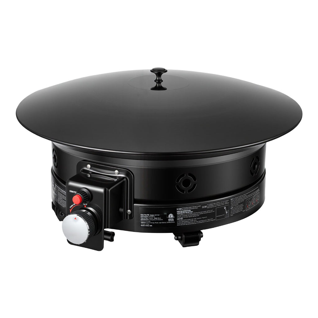 Propane Fire Pit 19-Inch, 53,000 BTU Portable Gas Fire Pit, with Grill Grate & Lava Rocks, Adjustable Flame, Folding Legs,Smokeless Outdoor Firebowl for Camping, Patio, Backyard, Deck, RV, Black