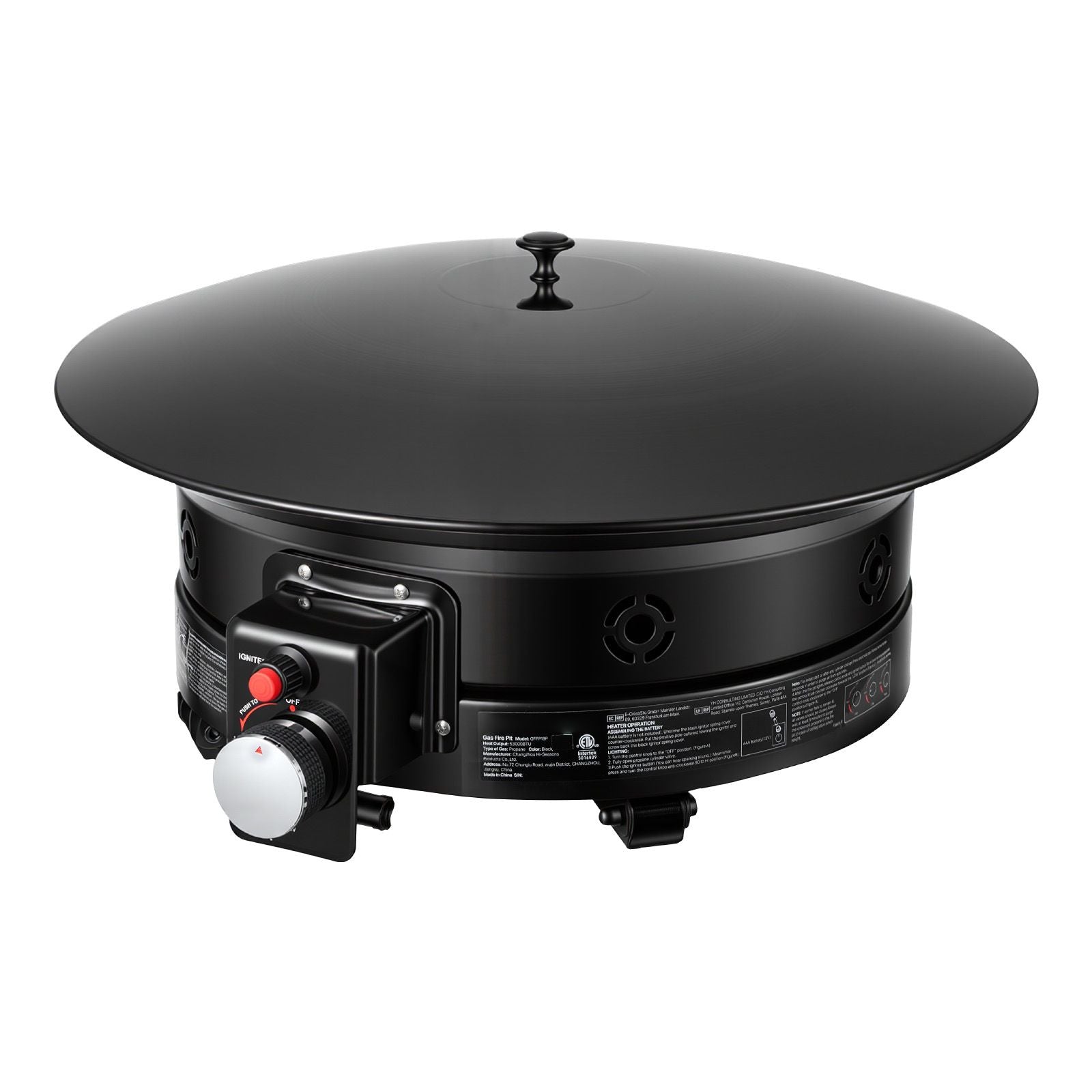Propane Fire Pit 19-Inch, 53,000 BTU Portable Gas Fire Pit, with Grill Grate & Lava Rocks, Adjustable Flame, Folding Legs,Smokeless Outdoor Firebowl for Camping, Patio, Backyard, Deck, RV, Black