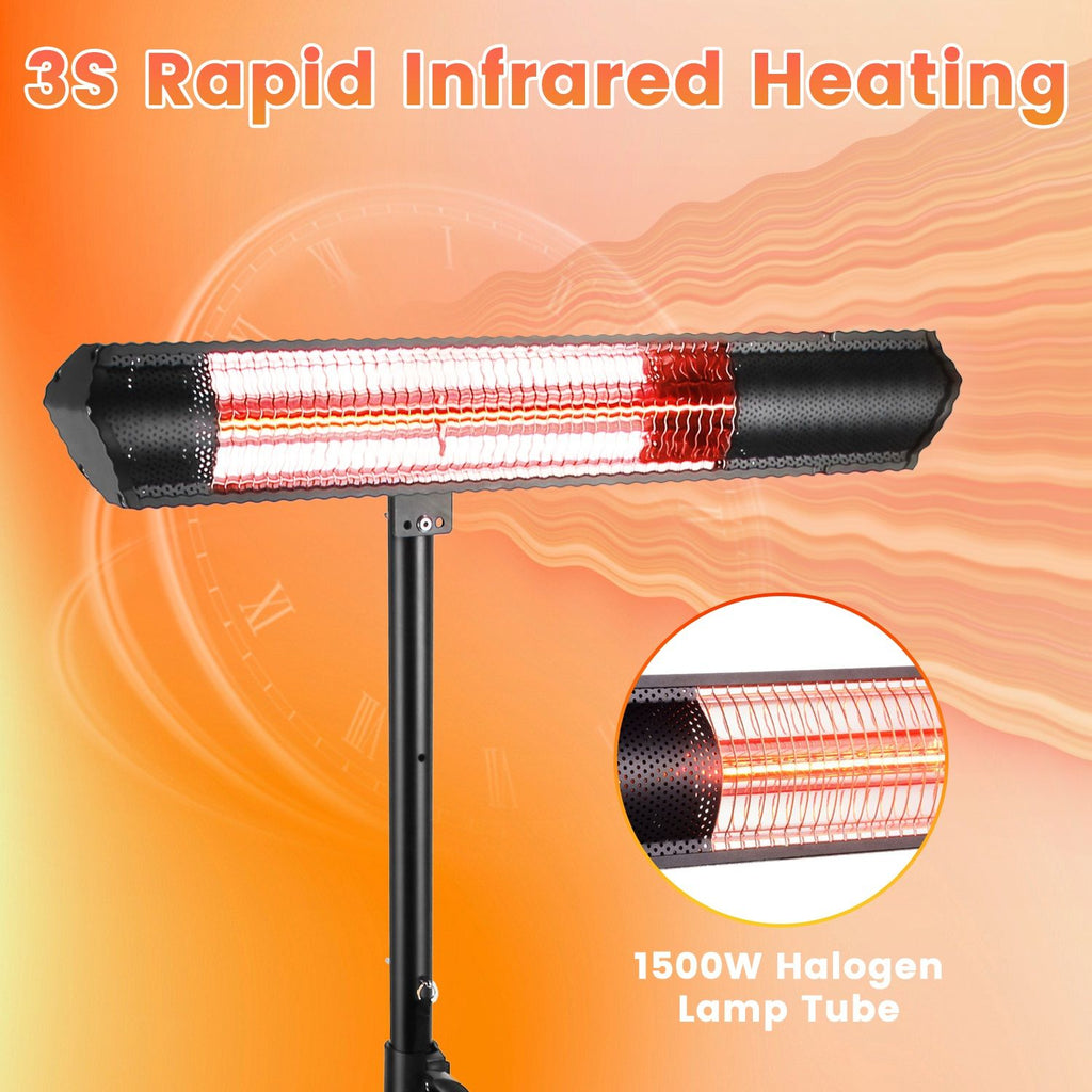 1500W Infrared Heater With Stand Electric Outdoor Patio Heater IP65 Waterproof Tripod Wall Mount with 2 Remotes 3 Heating Levels for Home Restaurant Yard Office Garage