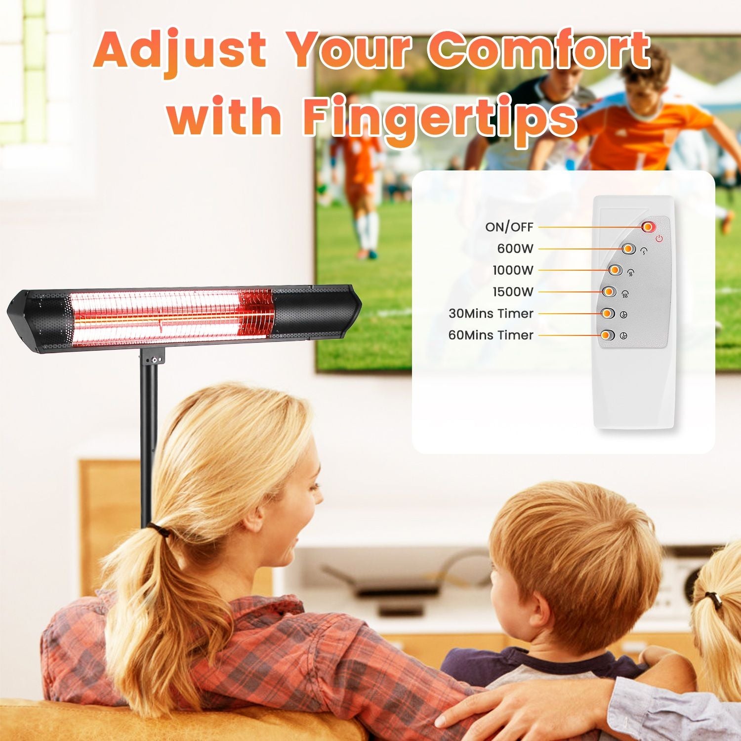 1500W Infrared Heater With Stand Electric Outdoor Patio Heater IP65 Waterproof Tripod Wall Mount with 2 Remotes 3 Heating Levels for Home Restaurant Yard Office Garage