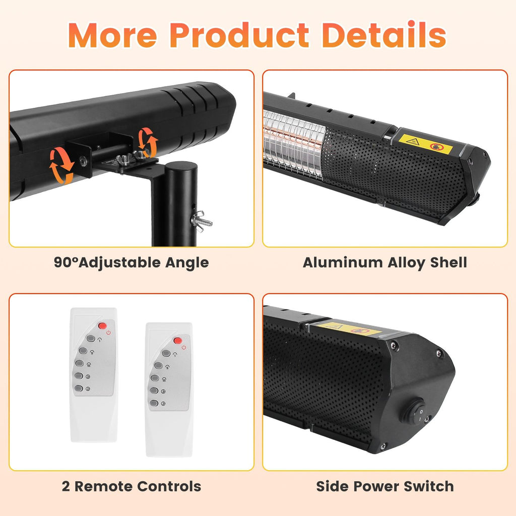 1500W Infrared Heater With Stand Electric Outdoor Patio Heater IP65 Waterproof Tripod Wall Mount with 2 Remotes 3 Heating Levels for Home Restaurant Yard Office Garage