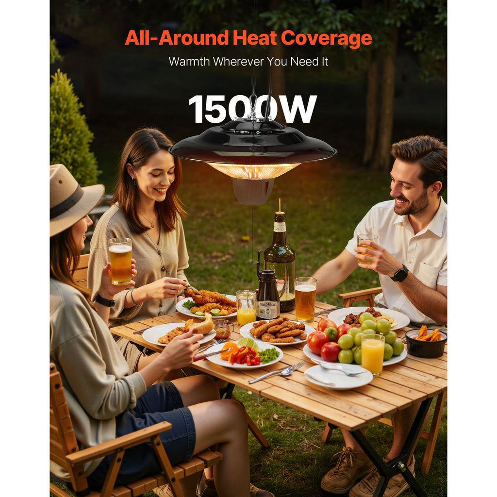 Hanging Patio Heater, 1500W Electric Space Infrared Heater, IP34 Protection with 23.6 inch Pull Cord & Adjustable Chain, for Porch,Patio,Dining Room,Studio Outdoor/Indoor