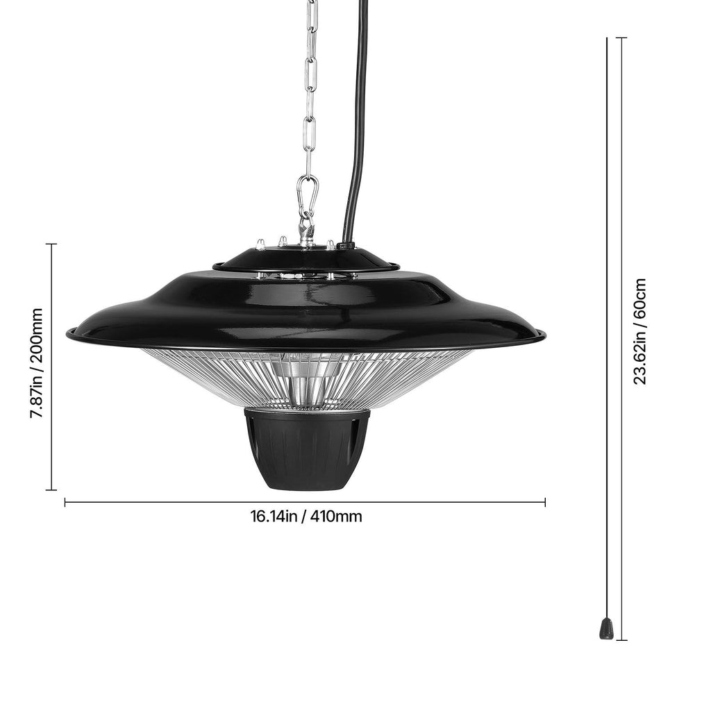 Hanging Patio Heater, 1500W Electric Space Infrared Heater, IP34 Protection with 23.6 inch Pull Cord & Adjustable Chain, for Porch,Patio,Dining Room,Studio Outdoor/Indoor