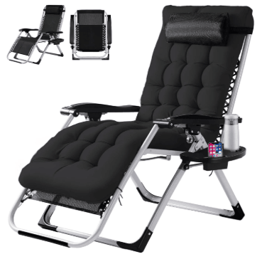 Zero Gravity Chair, Reclining Camping Lounge Chair for Indoor, Reclining Patio Chairs with Cup Holder Trays and Removable Cushion