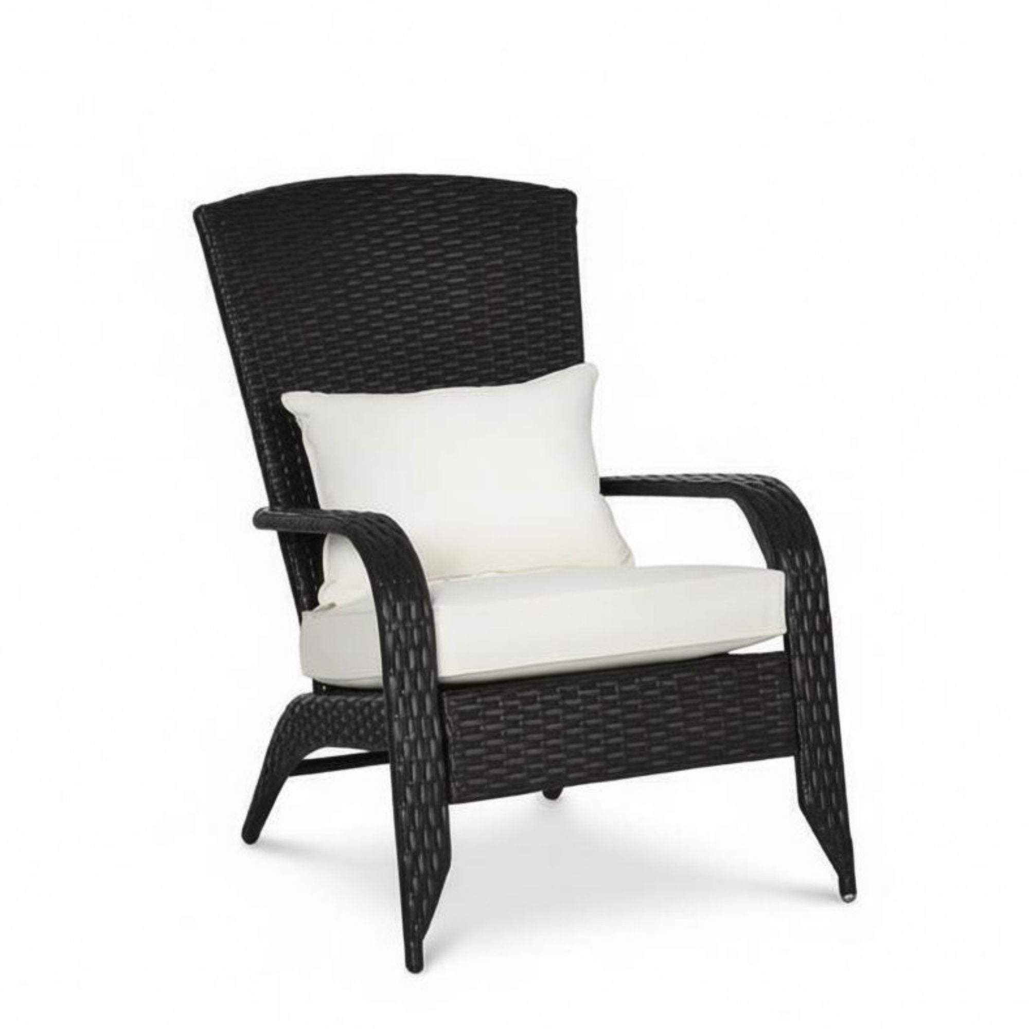 Cream White Outdoor All-Weather Rattan Fire Pit Chair with Soft Cushions Tall Curved Backrest for Garden Patio Furniture