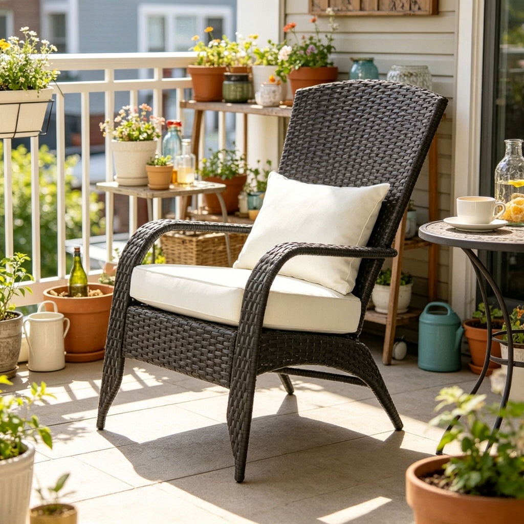 Cream White Outdoor All-Weather Rattan Fire Pit Chair with Soft Cushions Tall Curved Backrest for Garden Patio Furniture