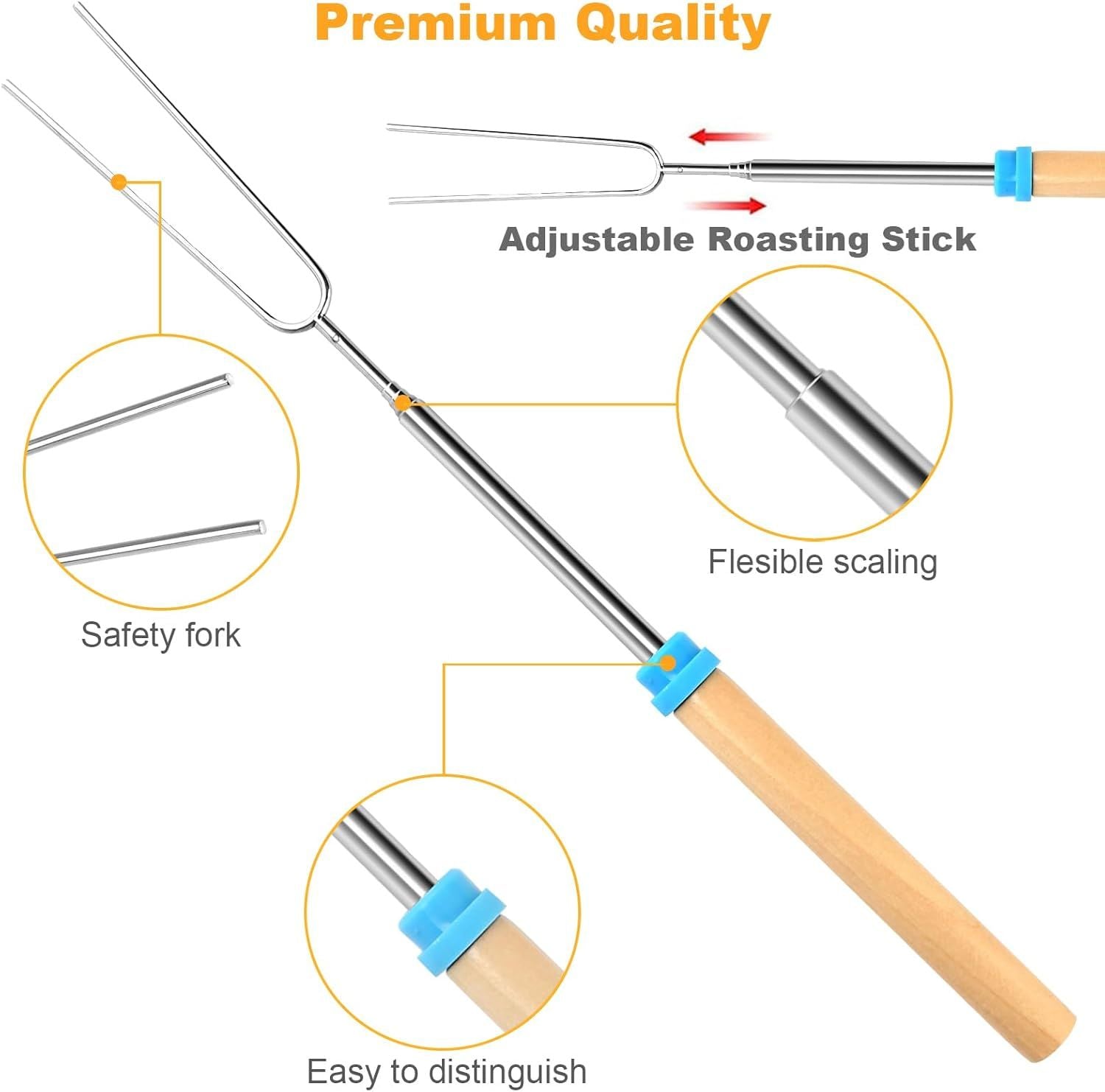 5 Pcs Marshmallow Roasting Sticks for Fire Pit Long 32Inch, Smores Sticks Skewers, Smores Kit for Fire Pit, Premium Telescoping Hot Dog Roasting Sticks for Campfire Accessories Outside Camping