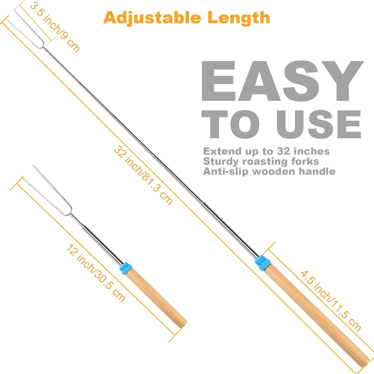 5 Pcs Marshmallow Roasting Sticks for Fire Pit Long 32Inch, Smores Sticks Skewers, Smores Kit for Fire Pit, Premium Telescoping Hot Dog Roasting Sticks for Campfire Accessories Outside Camping