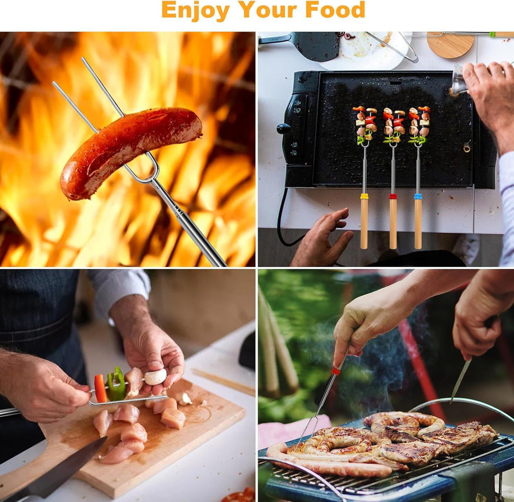 5 Pcs Marshmallow Roasting Sticks for Fire Pit Long 32Inch, Smores Sticks Skewers, Smores Kit for Fire Pit, Premium Telescoping Hot Dog Roasting Sticks for Campfire Accessories Outside Camping