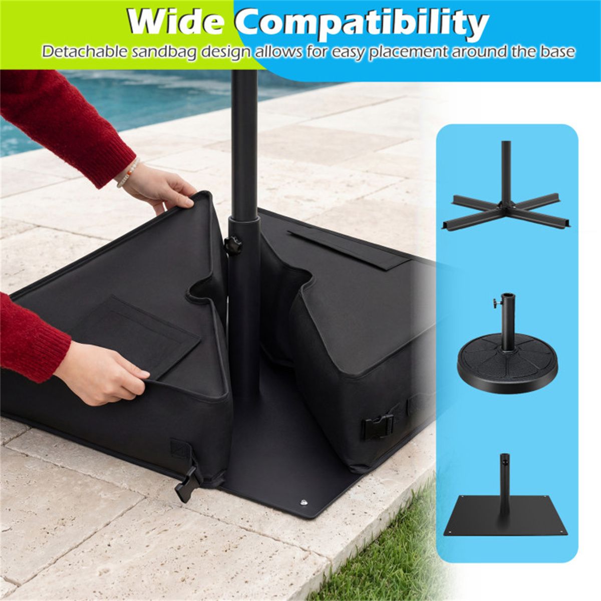 2-Pack 90lbs Patio Umbrella Base Sandbags 900D Oxford Weatherproof Weight Bags for Offset Cantilever Umbrella