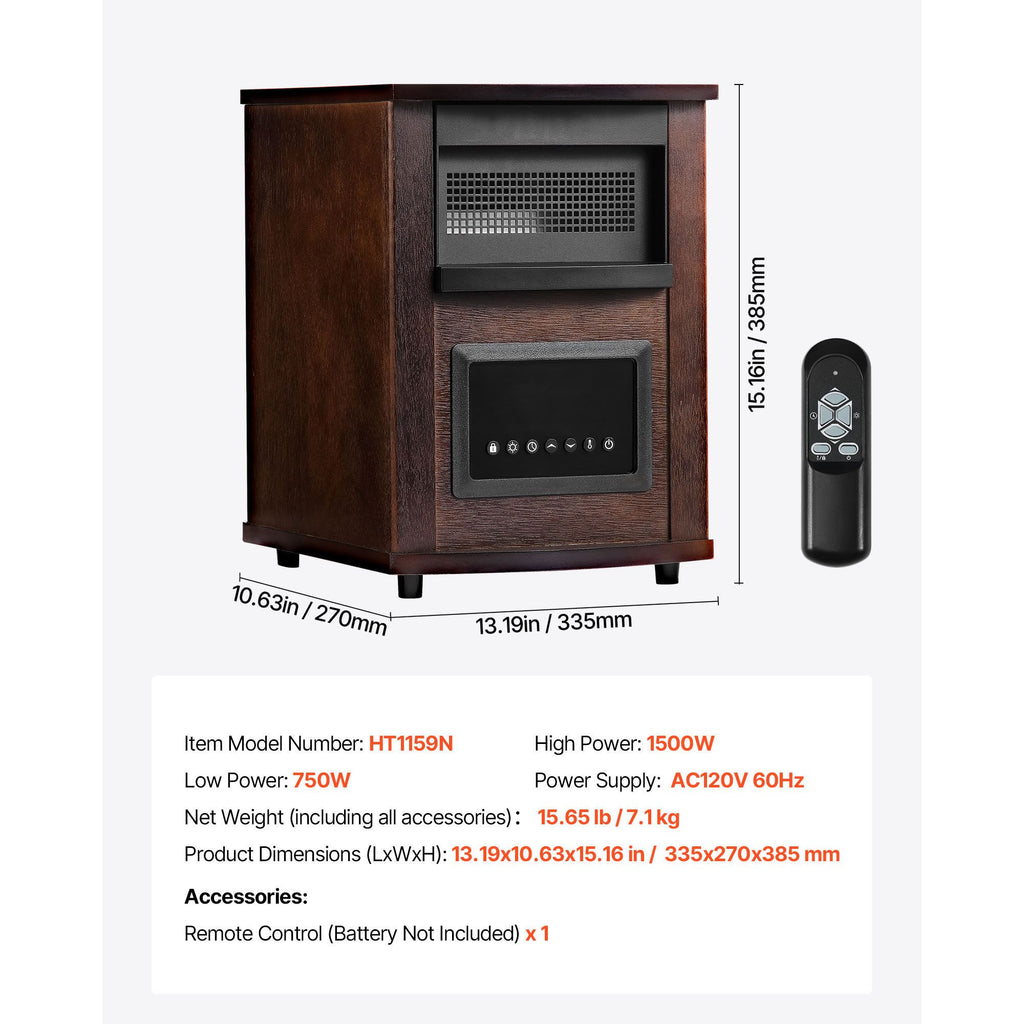 Infrared Heater, 1500W Electric Space Heater with Remote Control, LED Screen & 24H Timer, Multiple Temperature Adjustable for Patio Bedroom,Living Room,Studio,Dining Room