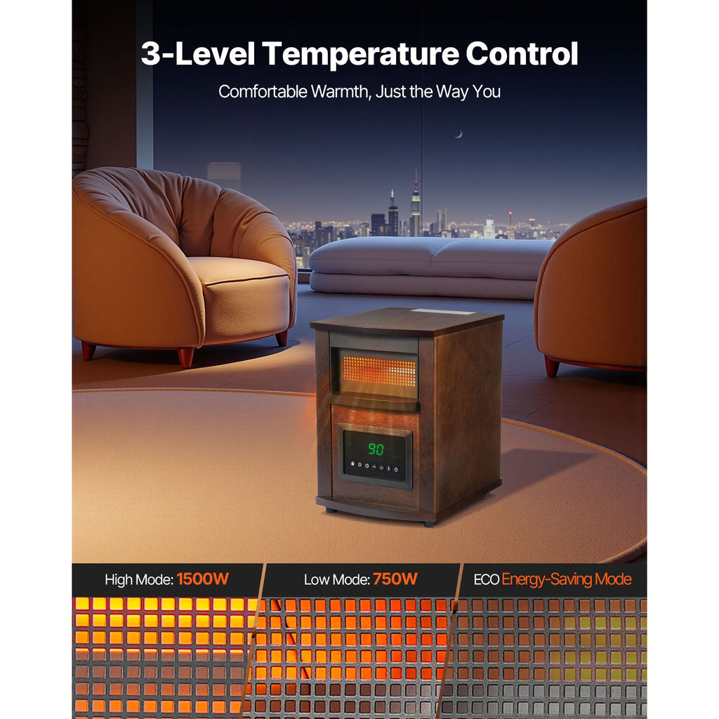 Infrared Heater, 1500W Electric Space Heater with Remote Control, LED Screen & 24H Timer, Multiple Temperature Adjustable for Patio Bedroom,Living Room,Studio,Dining Room