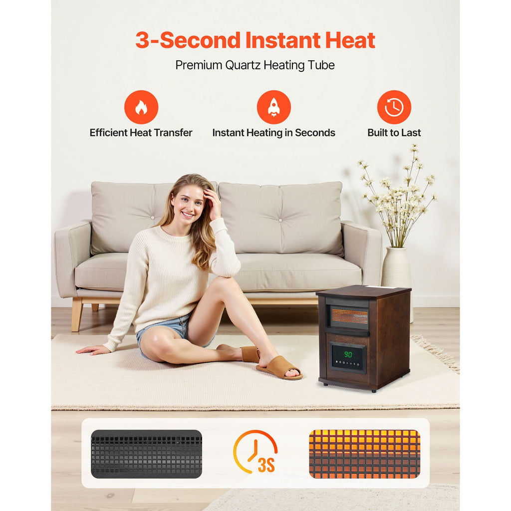 Infrared Heater, 1500W Electric Space Heater with Remote Control, LED Screen & 24H Timer, Multiple Temperature Adjustable for Patio Bedroom,Living Room,Studio,Dining Room