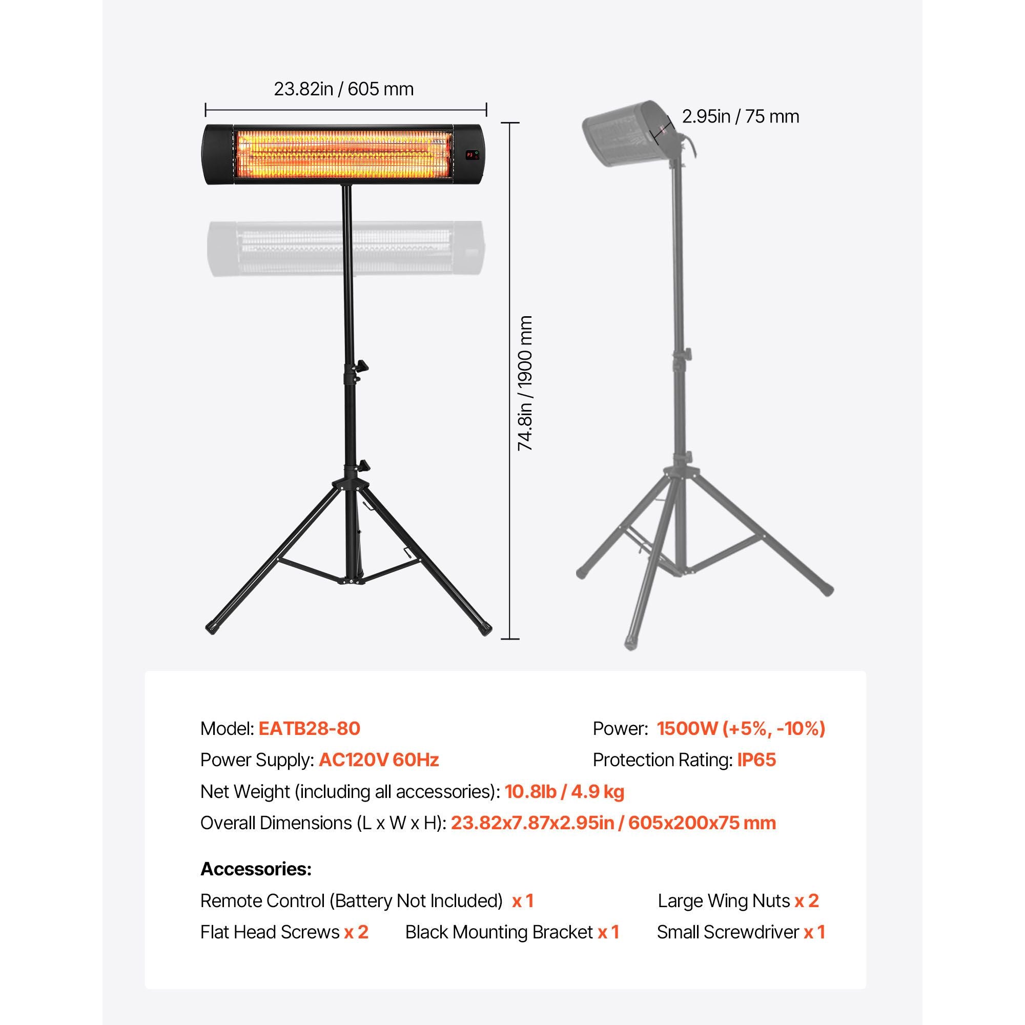 Infrared Heater, 1500W Electric Space Heater with Remote Control, LED Screen w/ 3 Speeds & Timer, Outdoor/Outdoor for Patio,Porch,Dining Room,Studio