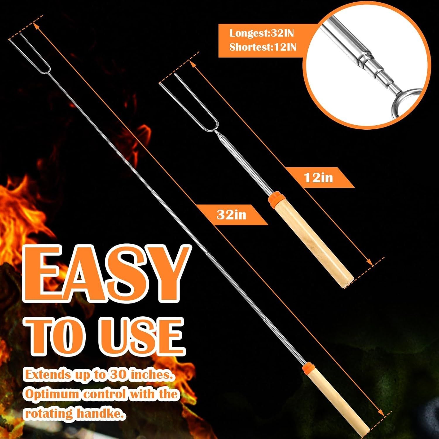 32 Inch Marshmallow Roasting Sticks Bulk, Smores Skewers for Fire Pit Kit, Hot Dog Camping Skewers Accessories Campfire Marshmellow Extendable Forks Bbq Tools Smores Sticks(20 Pack)