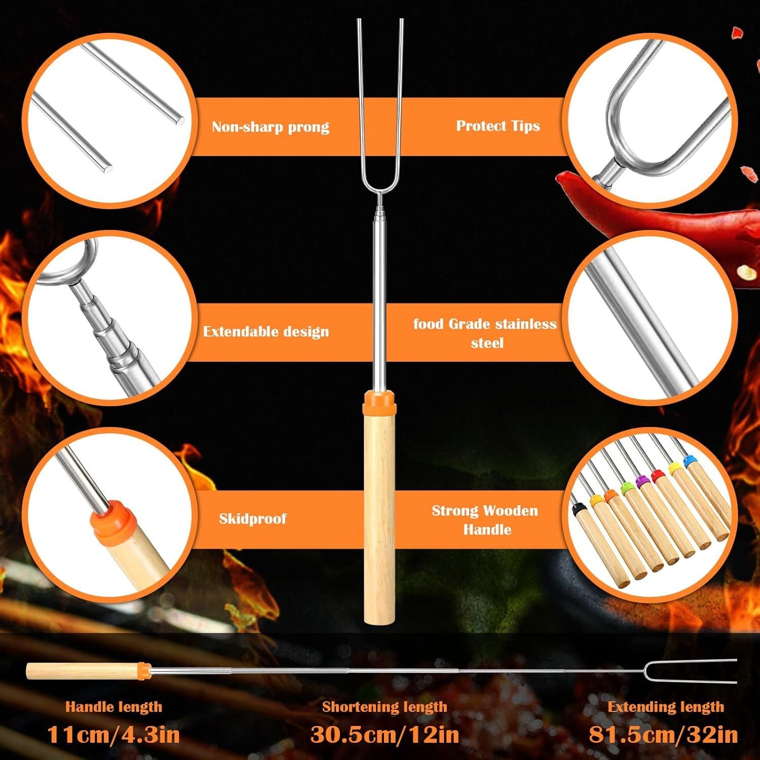 32 Inch Marshmallow Roasting Sticks Bulk, Smores Skewers for Fire Pit Kit, Hot Dog Camping Skewers Accessories Campfire Marshmellow Extendable Forks Bbq Tools Smores Sticks(20 Pack)
