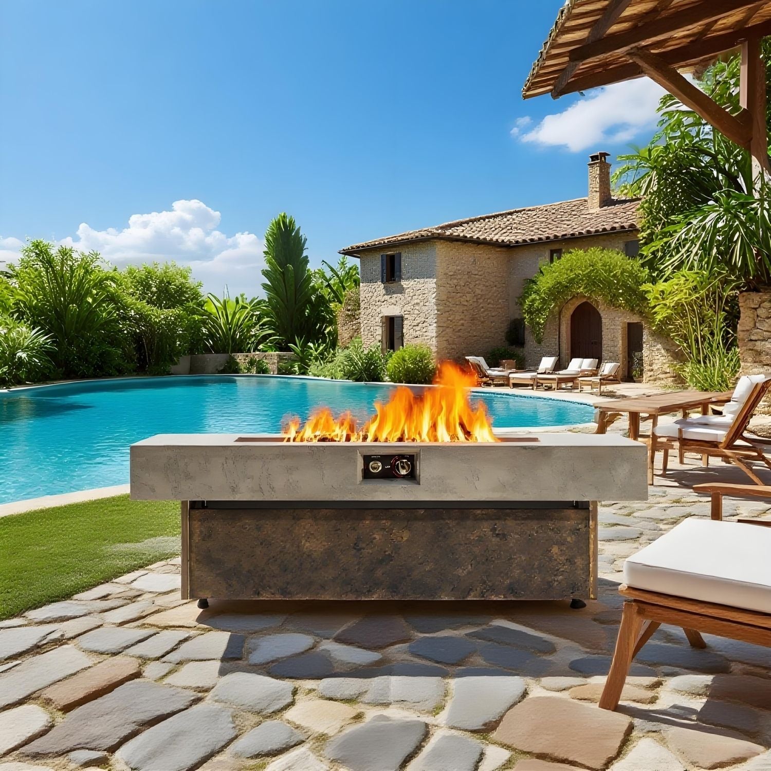Tabletop Propane Fire Pits, 56 x 23 in, 50,000 BTU outdoor firepit table, Suitable for Outdoor, Patio, Balcony, three height options