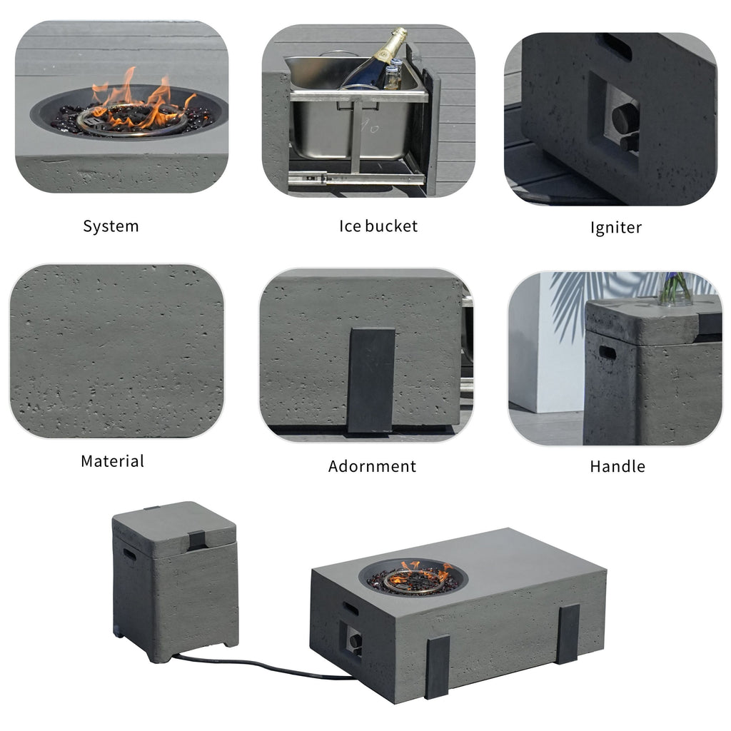 Patio Garden Fire Pit Table Set of 2 with Built-in Ice Bucket, Magnesium Oxide