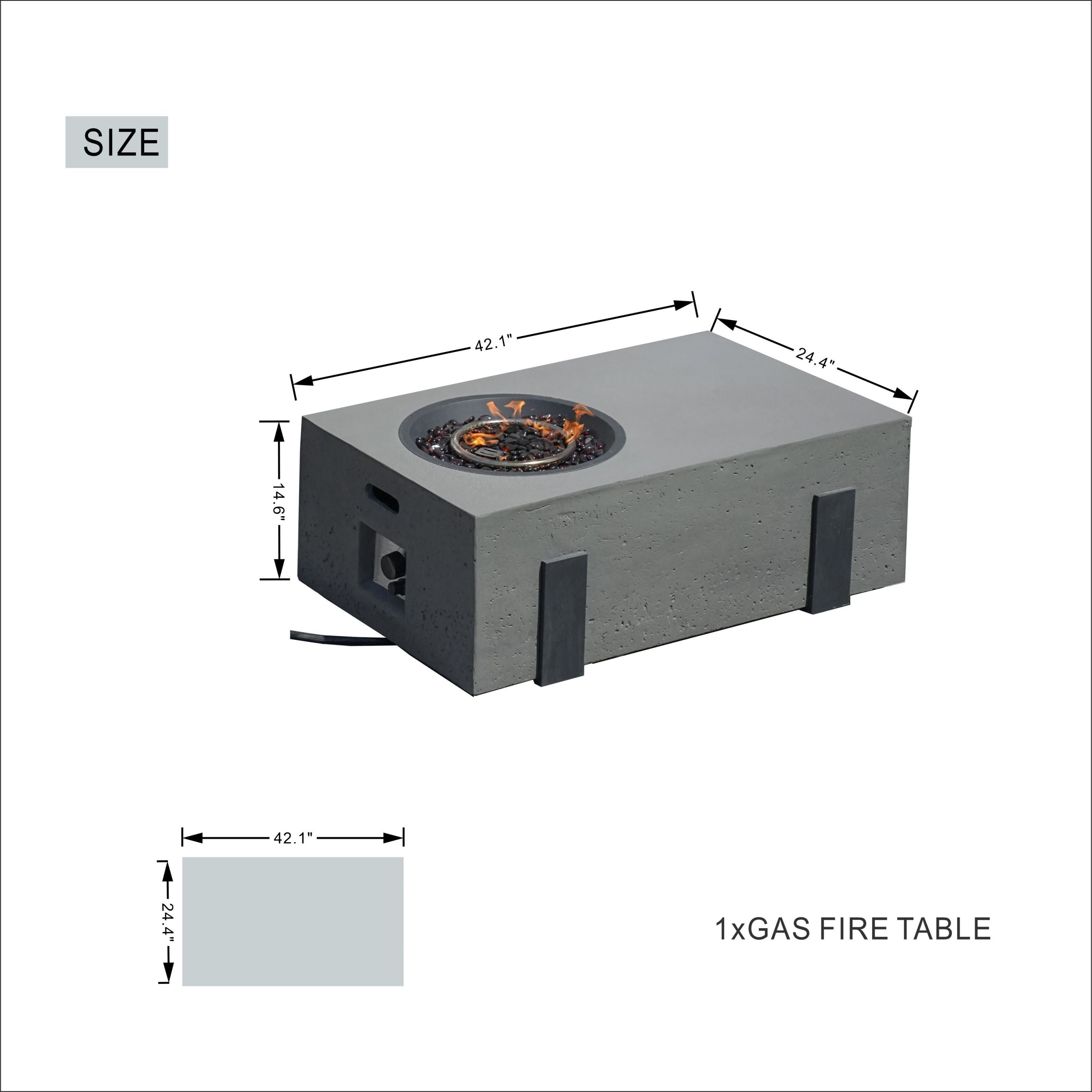 Patio Garden Fire Pit Table Set of 2 with Built-in Ice Bucket, Magnesium Oxide