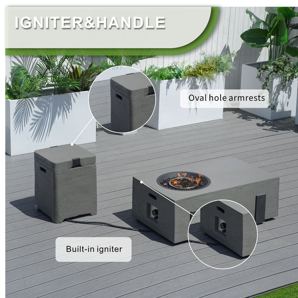 Patio Garden Fire Pit Table Set of 2 with Built-in Ice Bucket, Magnesium Oxide
