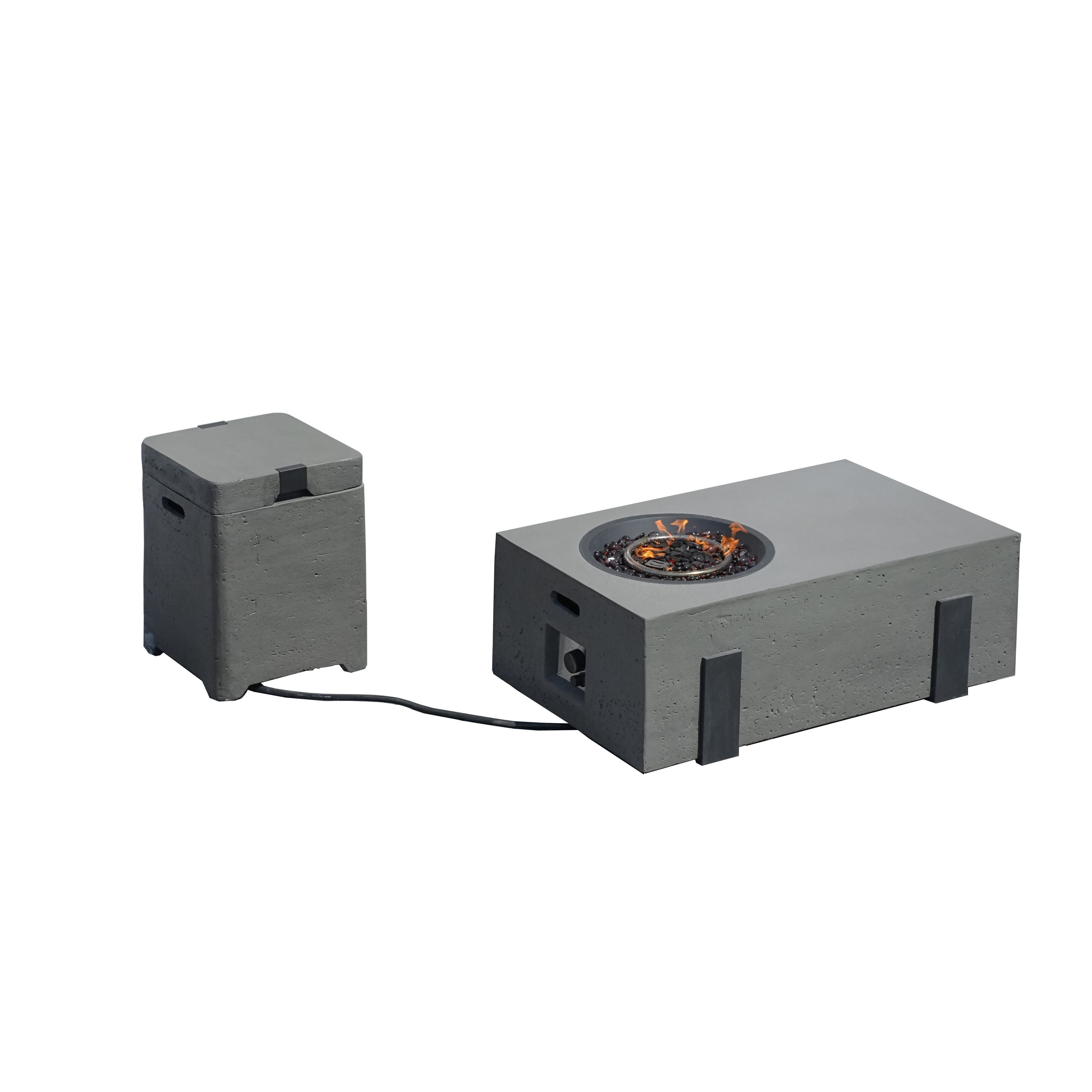Patio Garden Fire Pit Table Set of 2 with Built-in Ice Bucket, Magnesium Oxide