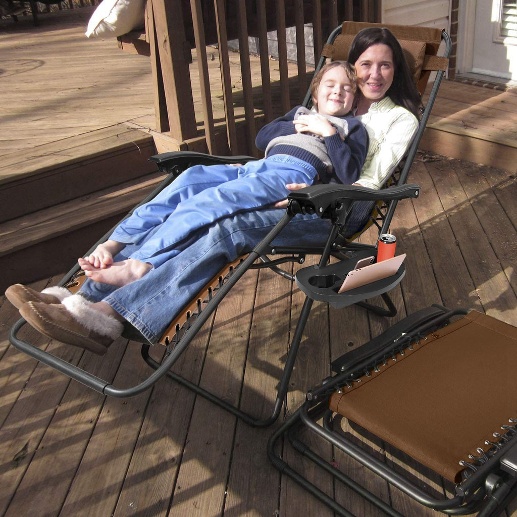 2Packs Zero Gravity Lounge Chair with Dual Side Tray 330lbs Load Foldable Recliner Chair
