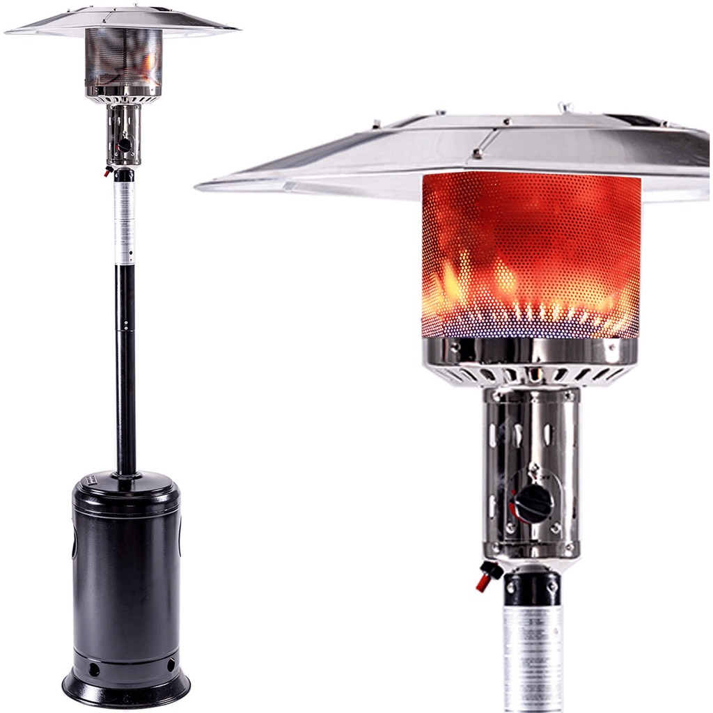 Outdoor Patio Propane Heater with Portable Wheels 47,000 BTU 88 inch Standing Gas Outside Heater Stainless Steel Burner Commercial & Residential Hammered Black for Party Restaurant Garden Yard-Black