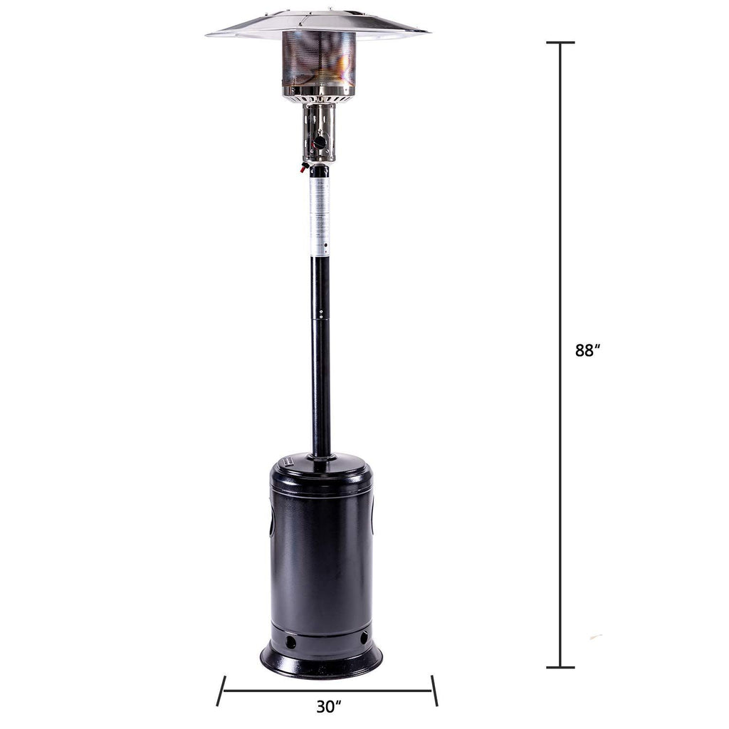 Outdoor Patio Propane Heater with Portable Wheels 47,000 BTU 88 inch Standing Gas Outside Heater Stainless Steel Burner Commercial & Residential Hammered Black for Party Restaurant Garden Yard-Black