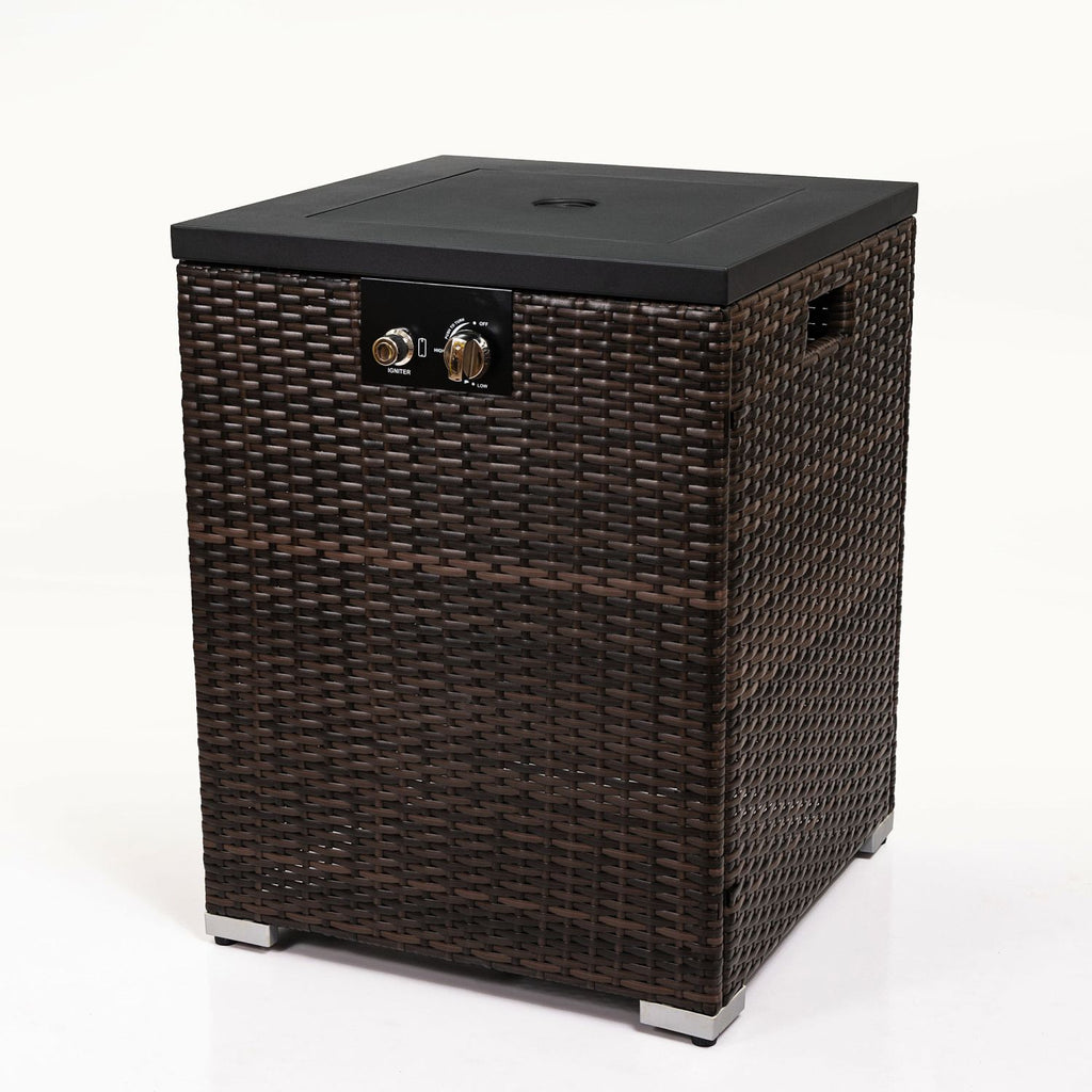 22" Propane Gas Fire Pit Table, 50000 BTU Square Steel Fire Pit with Beautiful Wicker Base for Outside Patio Deck Garden Backyard-Dark Brown