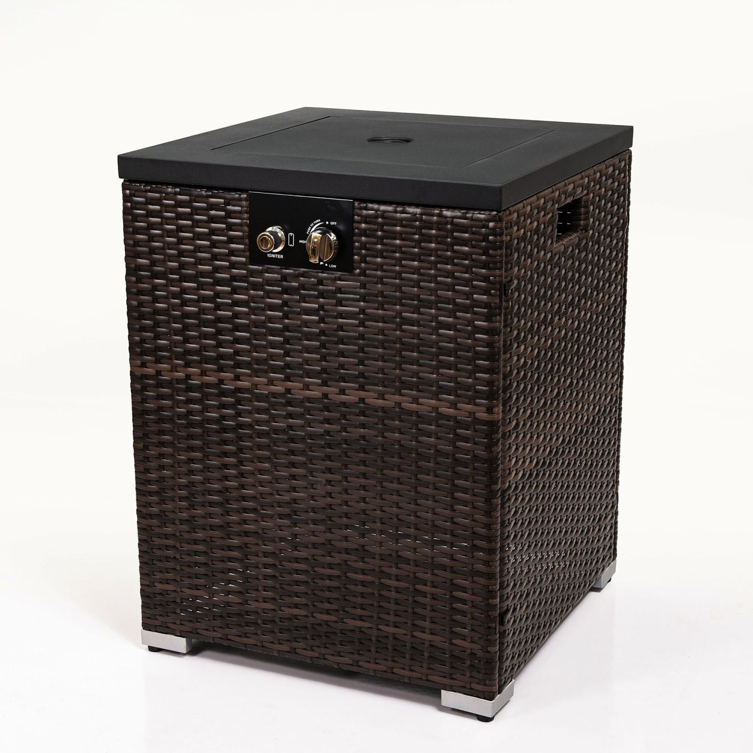 22" Propane Gas Fire Pit Table, 50000 BTU Square Steel Fire Pit with Beautiful Wicker Base for Outside Patio Deck Garden Backyard-Dark Brown