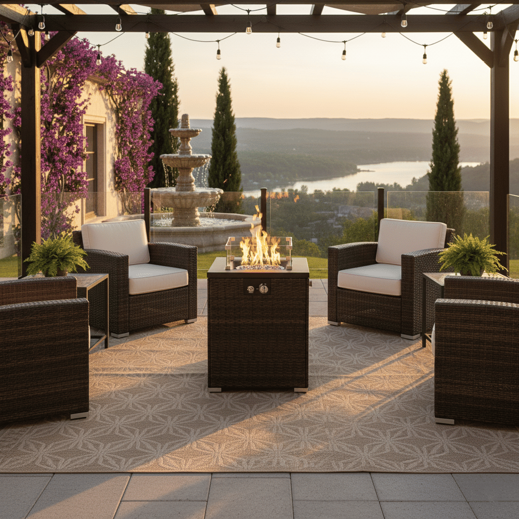 22" Propane Gas Fire Pit Table, 50000 BTU Square Steel Fire Pit with Beautiful Wicker Base for Outside Patio Deck Garden Backyard-Dark Brown