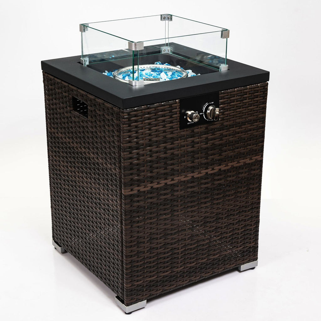 22" Propane Gas Fire Pit Table, 50000 BTU Square Steel Fire Pit with Beautiful Wicker Base for Outside Patio Deck Garden Backyard-Dark Brown
