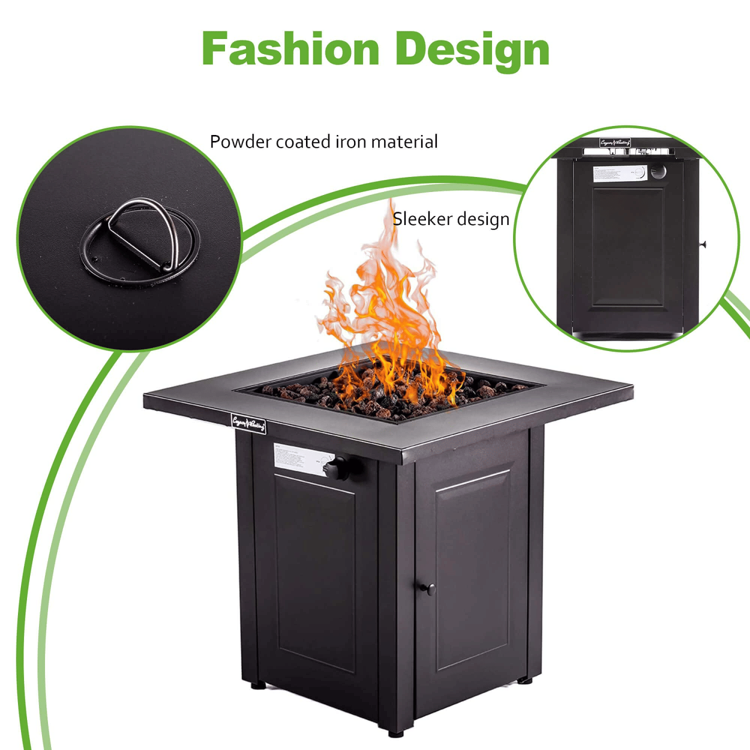 28in Propane Fire Pits Table, 50000 BTU Gas Square Outdoor Dinning Firepit Fireplace Dinning Tables with Lid, Lava Stone, ETL Certification, for Outside Garden Backyard Deck Patio