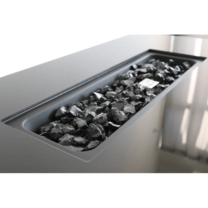 42" Smoked Glass Metal Rectangle Fire Pit (Black)