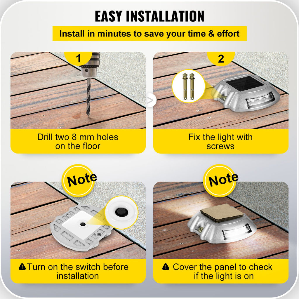 Solar Pathway Lights, 12-Pack, White, Includes Screws, Weatherproof Outdoor Deck Lights, 6 LED, Ideal for Garden Paths, Walkways, Driveways & Steps