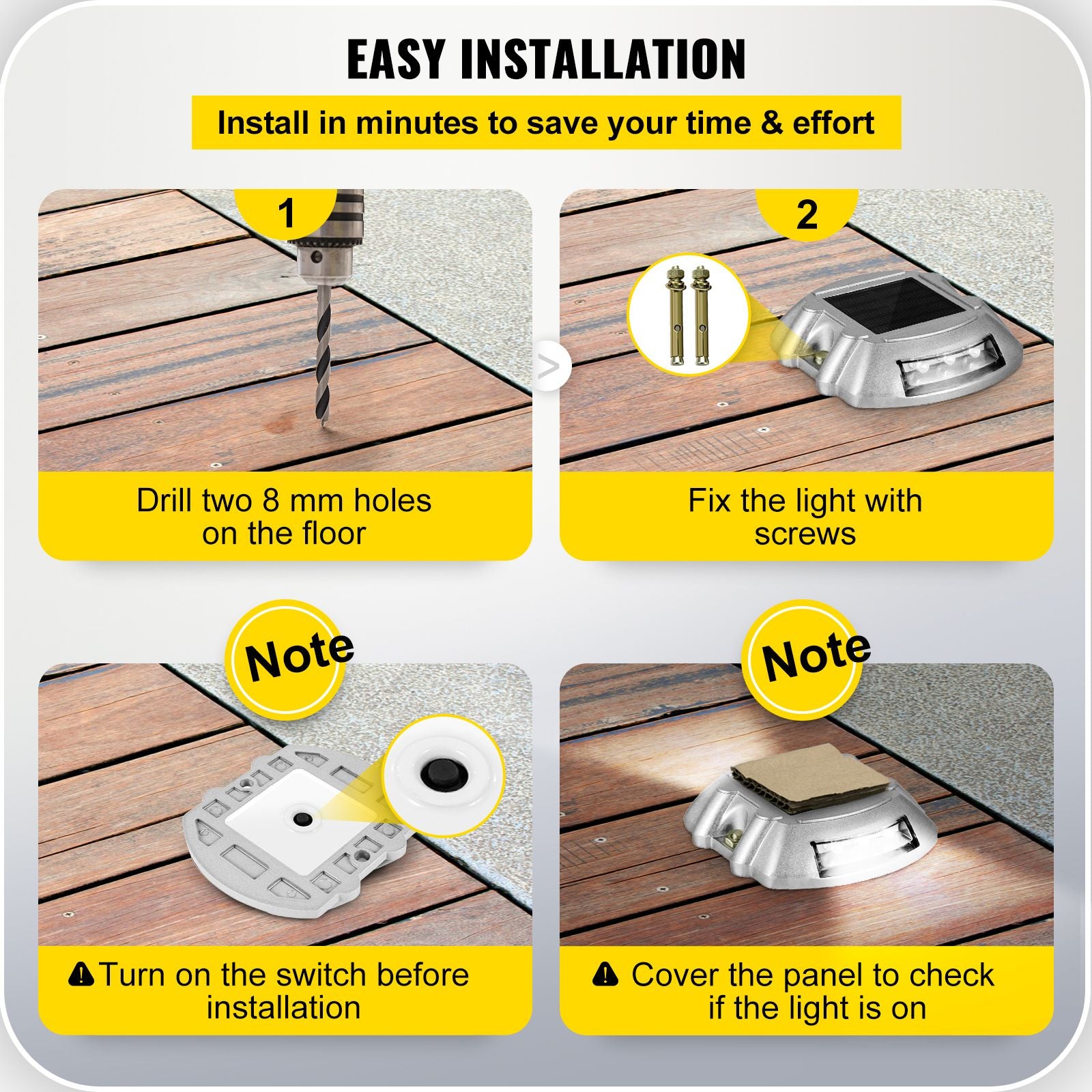 Solar Pathway Lights, 12-Pack, White, Includes Screws, Weatherproof Outdoor Deck Lights, 6 LED, Ideal for Garden Paths, Walkways, Driveways & Steps