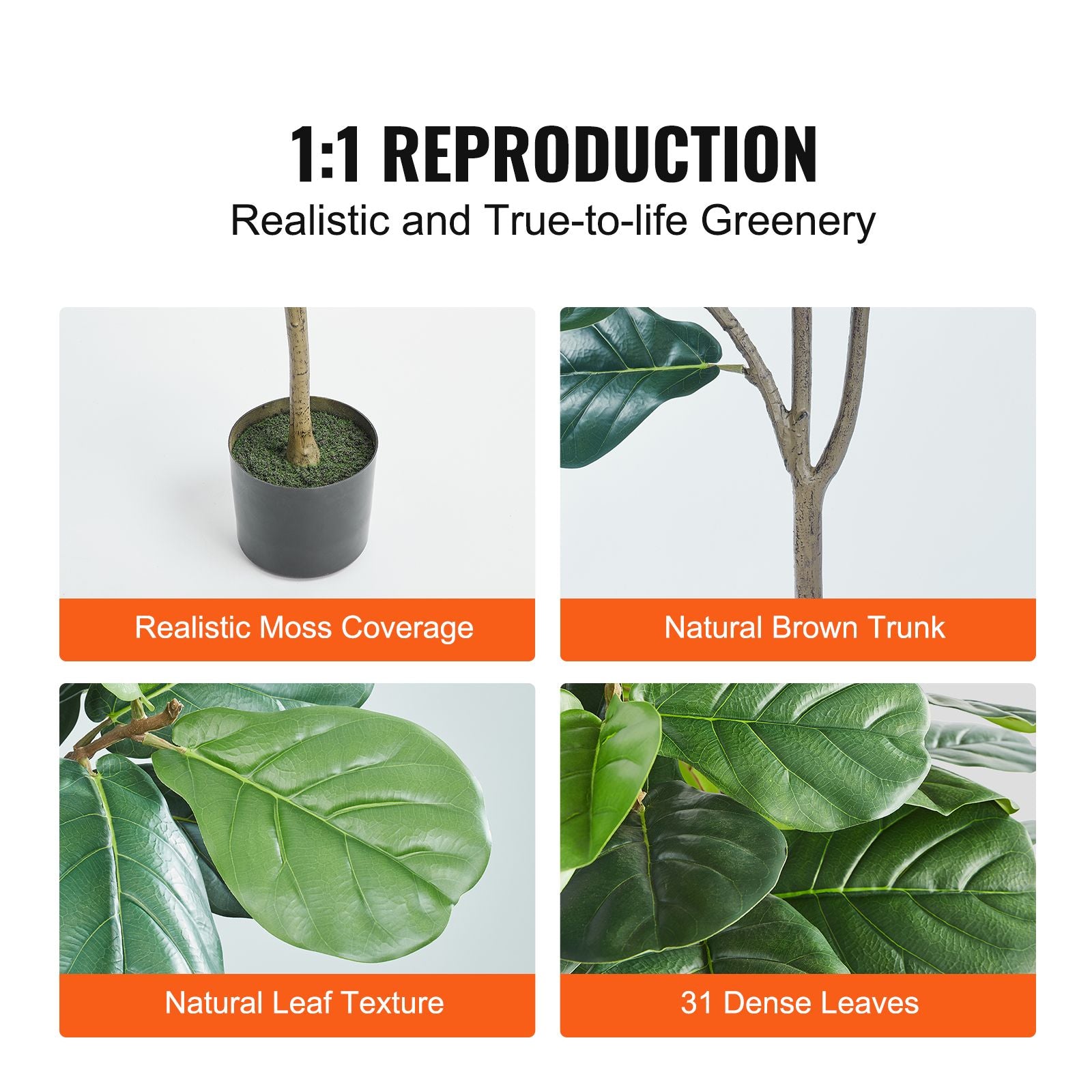 Artificial Fiddle Leaf Fig Tree, 5 FT, Secure PE Material & Anti-Tip Tilt Protection Low-Maintenance Faux Plant, Lifelike Green Fake Potted Tree for Home Office Warehouse Decor Indoor Outdoor