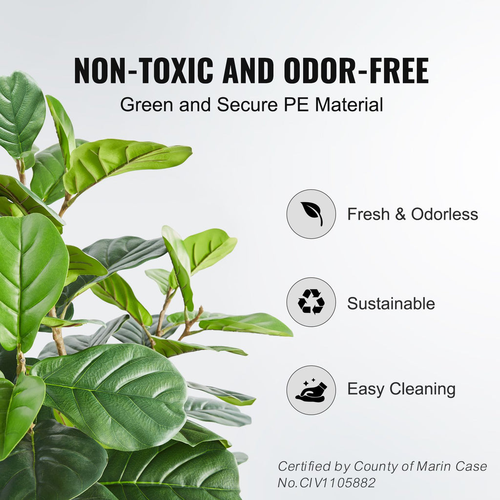 Artificial Fiddle Leaf Fig Tree, 5 FT, Secure PE Material & Anti-Tip Tilt Protection Low-Maintenance Faux Plant, Lifelike Green Fake Potted Tree for Home Office Warehouse Decor Indoor Outdoor