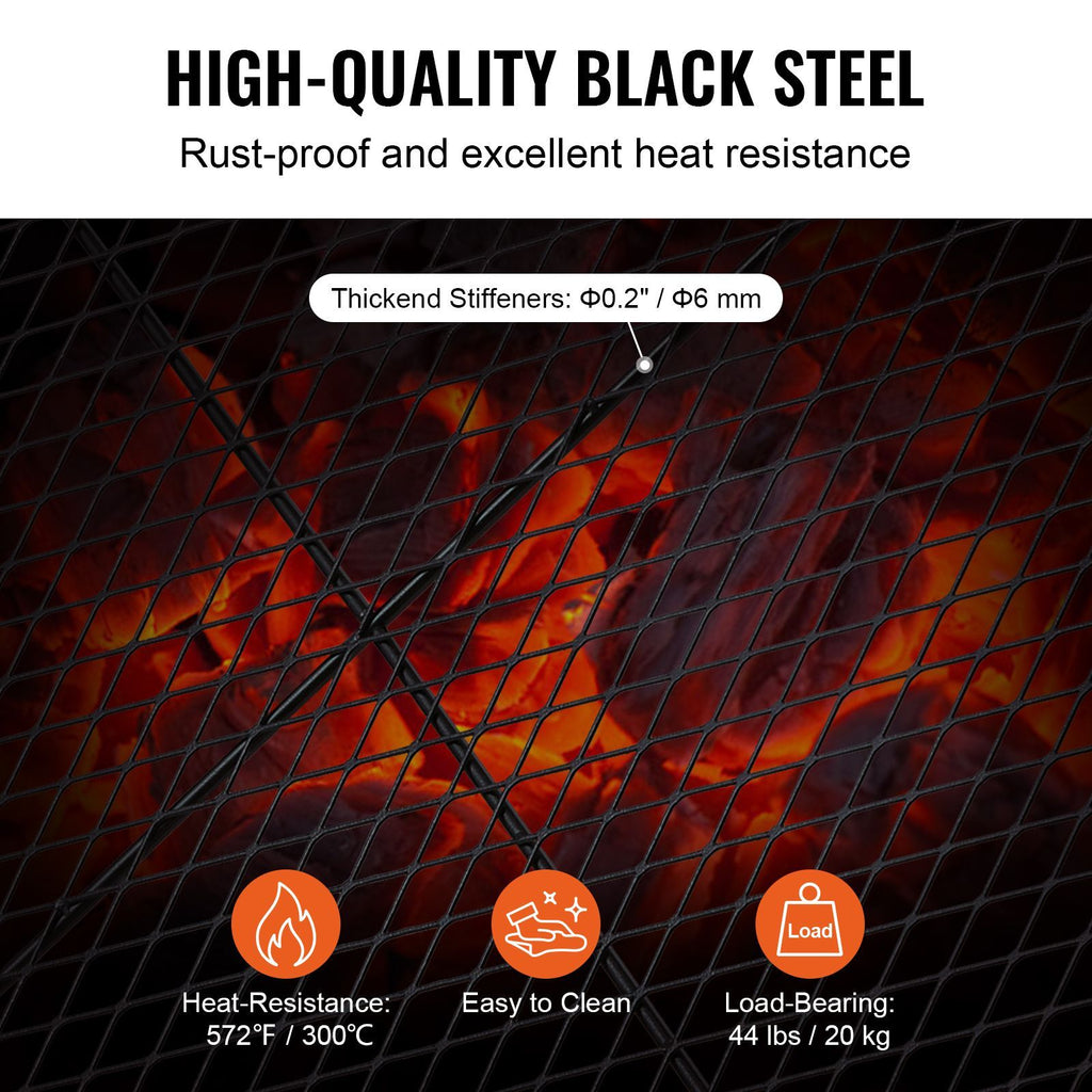 X-Marks Fire Pit Grill Grate, Round Cooking Grate, Heavy Duty Steel Campfire BBQ Grill Grid with Handle and Support X Wire, Portable Camping Cookware for Outside Party & Gathering, 30 Inch Black