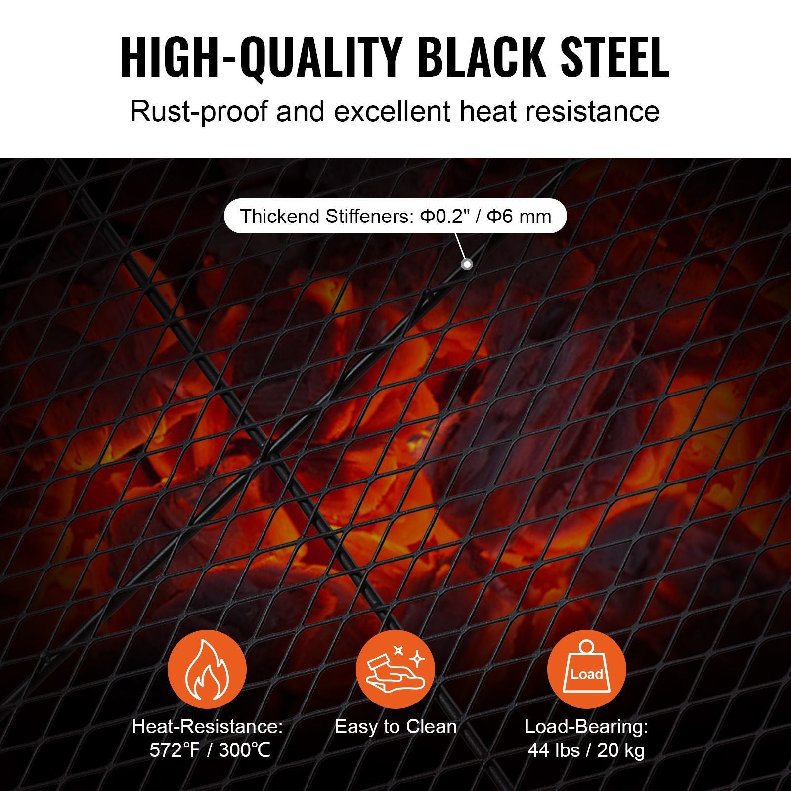 X-Marks Fire Pit Grill Grate, Round Cooking Grate, Heavy Duty Steel Campfire BBQ Grill Grid with Handle and Support X Wire, Portable Camping Cookware for Outside Party & Gathering, 30 Inch Black