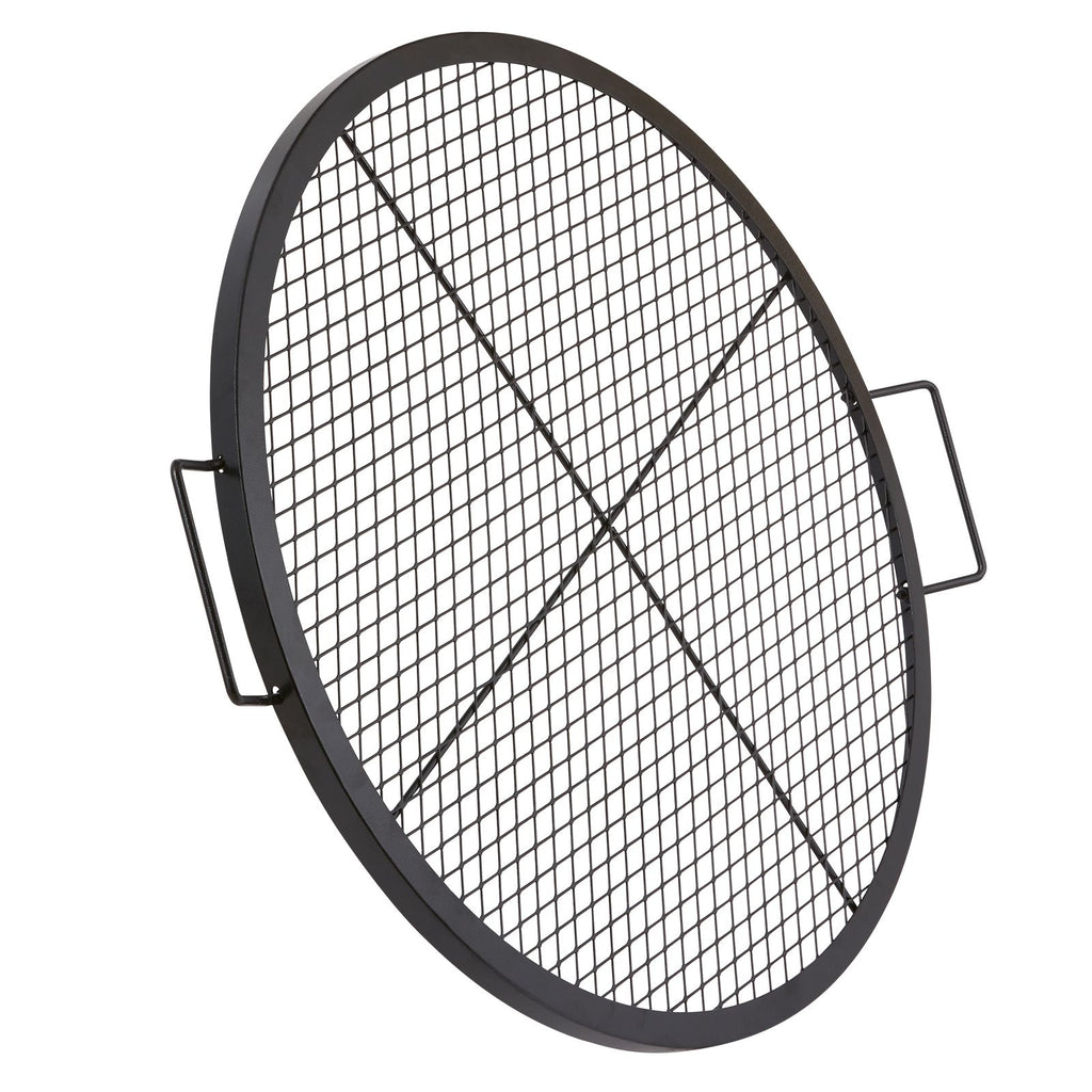 X-Marks Fire Pit Grill Grate, Round Cooking Grate, Heavy Duty Steel Campfire BBQ Grill Grid with Handle and Support X Wire, Portable Camping Cookware for Outside Party & Gathering, 30 Inch Black