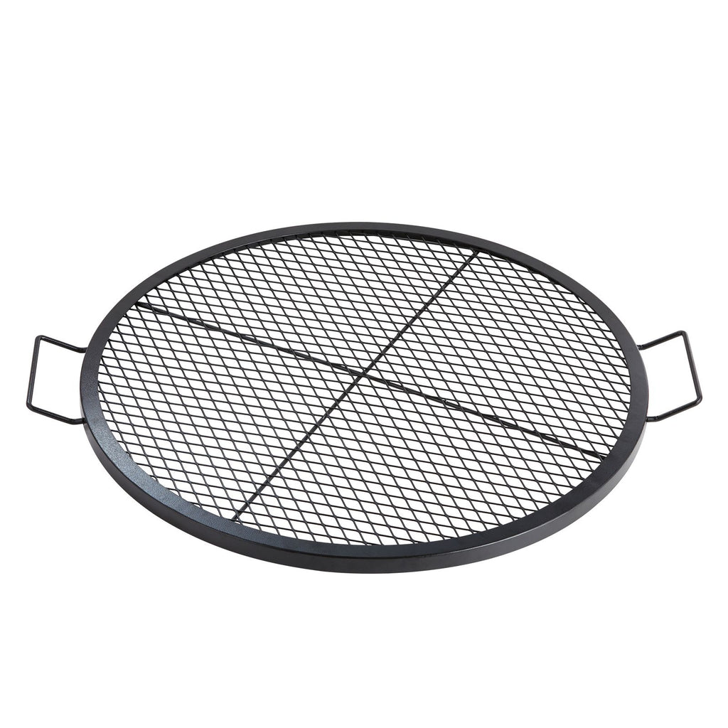 X-Marks Fire Pit Grill Grate, Round Cooking Grate, Heavy Duty Steel Campfire BBQ Grill Grid with Handle and Support X Wire, Portable Camping Cookware for Outside Party & Gathering, 30 Inch Black