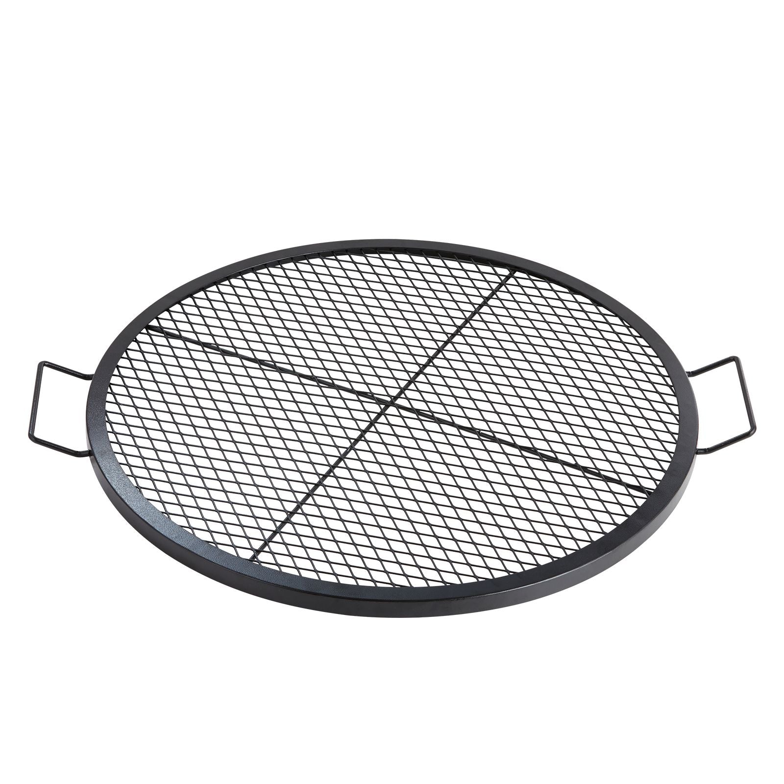 X-Marks Fire Pit Grill Grate, Round Cooking Grate, Heavy Duty Steel Campfire BBQ Grill Grid with Handle and Support X Wire, Portable Camping Cookware for Outside Party & Gathering, 30 Inch Black