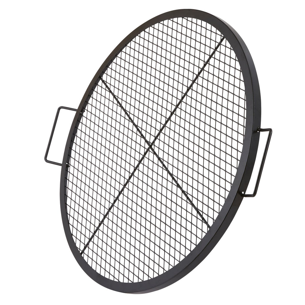 X-Marks Fire Pit Grill Grate, Round Cooking Grate, Heavy Duty Steel Campfire BBQ Grill Grid with Handle and Support X Wire, Portable Camping Cookware for Outside Party & Gathering, 30 Inch Black