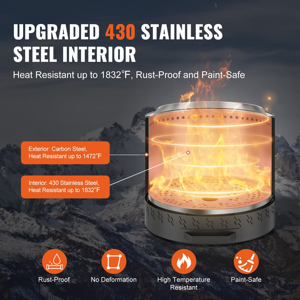 Smokeless Fire Pit Stove Bonfire, H: 15.4 in x Dia: 15.7 in ,Wood Burning Fireplaces with Removable Ash Pan, SUS430 Stainless Steel Inner Portable Outdoor Firepit,for Outdoor Patio Camping