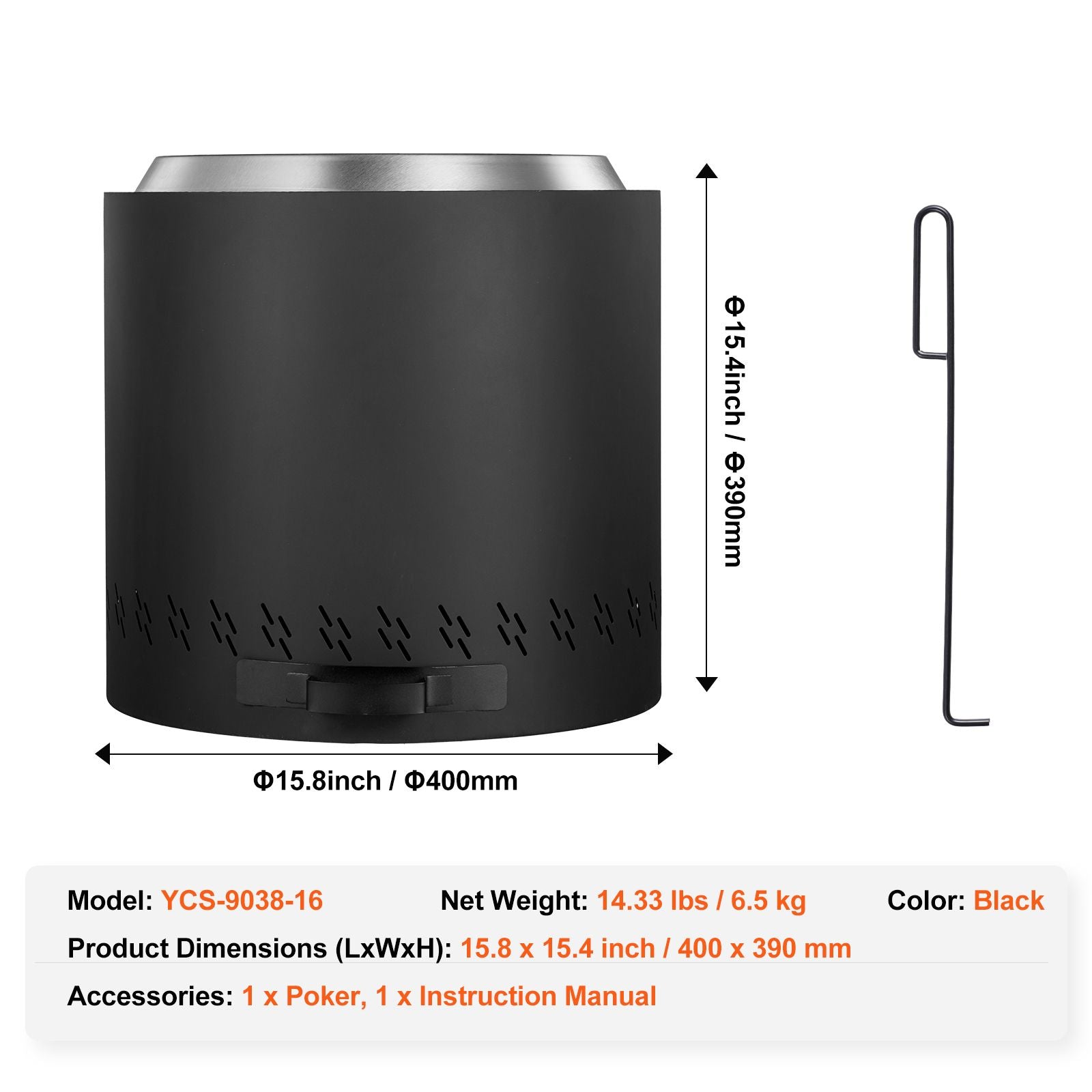 Smokeless Fire Pit Stove Bonfire, H: 15.4 in x Dia: 15.7 in ,Wood Burning Fireplaces with Removable Ash Pan, SUS430 Stainless Steel Inner Portable Outdoor Firepit,for Outdoor Patio Camping