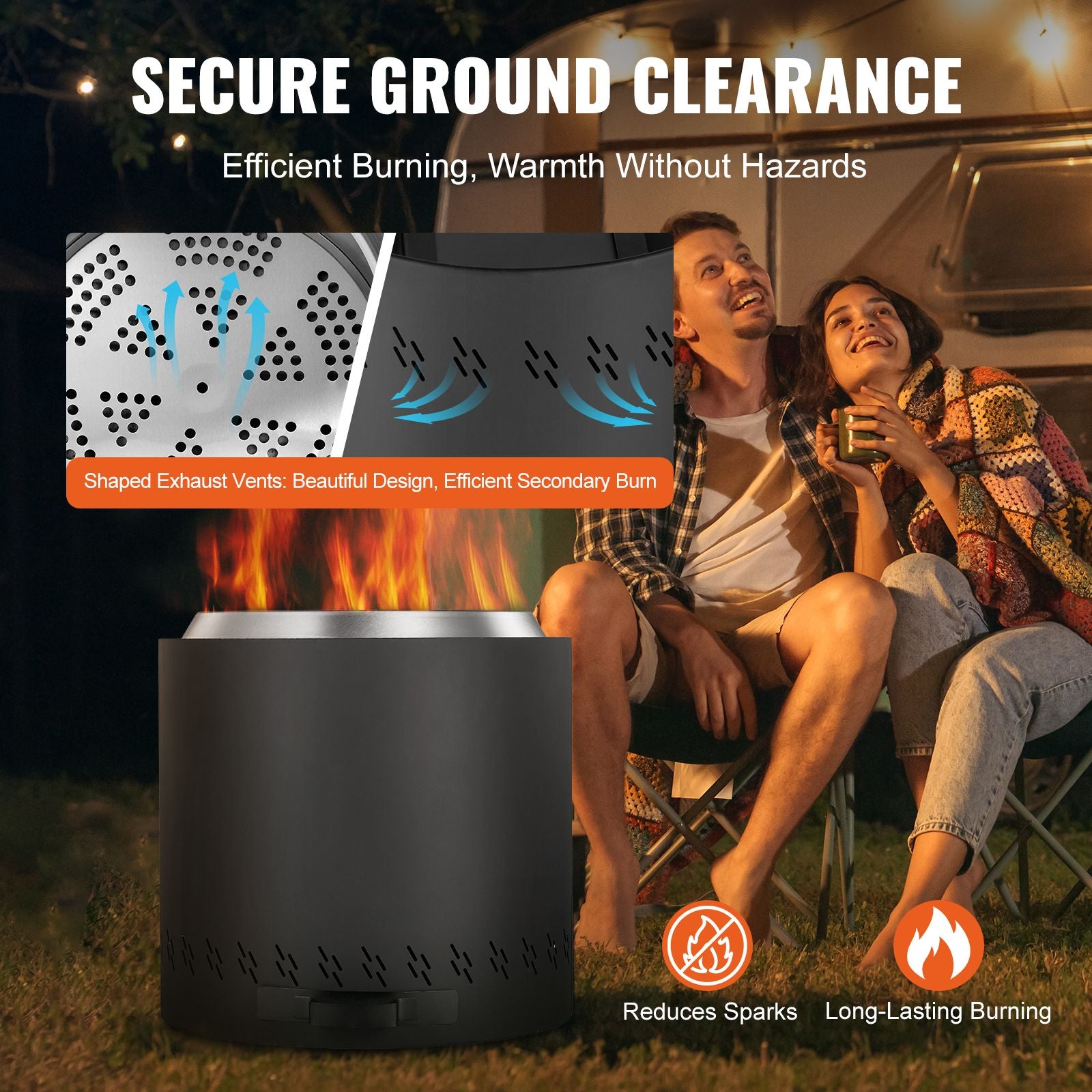 Smokeless Fire Pit Stove Bonfire, H: 15.4 in x Dia: 15.7 in ,Wood Burning Fireplaces with Removable Ash Pan, SUS430 Stainless Steel Inner Portable Outdoor Firepit,for Outdoor Patio Camping