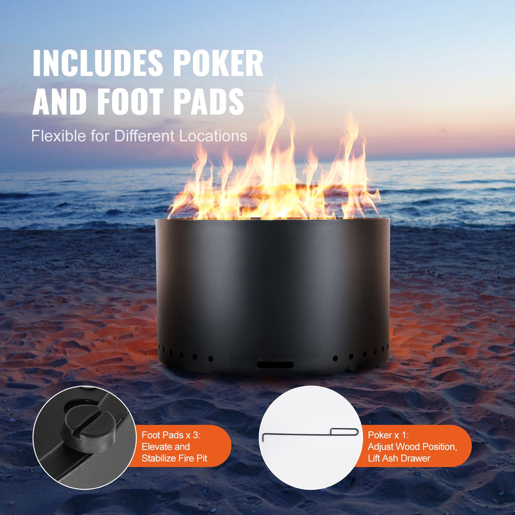 Smokeless Fire Pit Stove Bonfire, H: 18 in x Dia: 28 in ,Wood Burning Fireplaces with Removable Ash Pan, SUS430 Stainless Steel inner Portable Outdoor Firepit,for Outdoor Patio Camping, Black