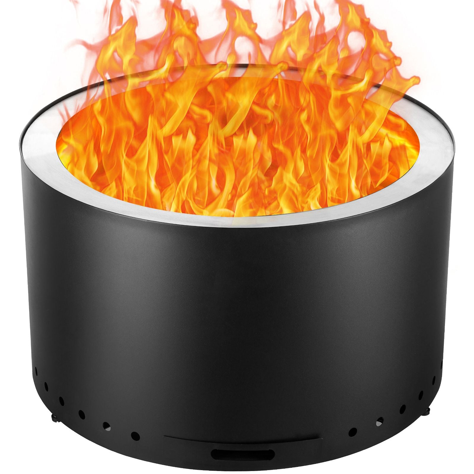 Smokeless Fire Pit Stove Bonfire, H: 18 in x Dia: 28 in ,Wood Burning Fireplaces with Removable Ash Pan, SUS430 Stainless Steel inner Portable Outdoor Firepit,for Outdoor Patio Camping, Black
